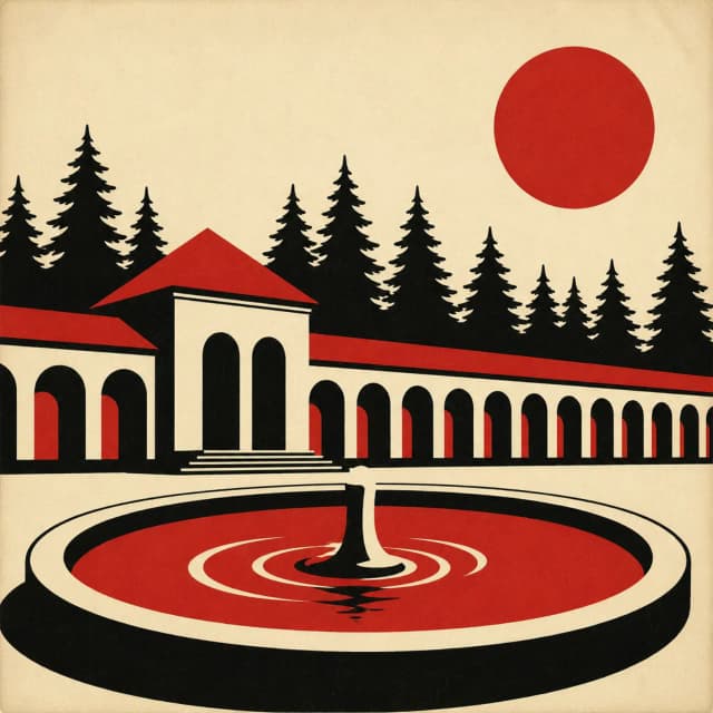 Sanatorium colonnade in flat poster colour